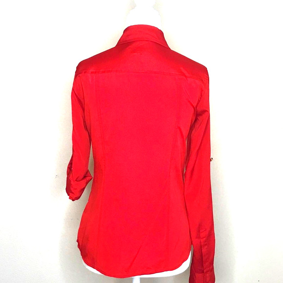 MICHAEL Michael Kors Tomato Red Zipper Accent Long Tab Sleeve Blouse, size XS - Picture 4 of 5